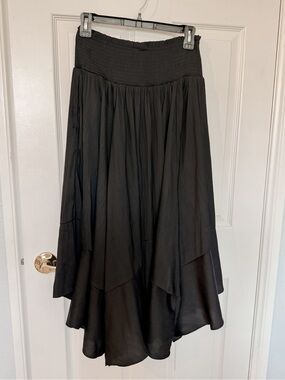 Black High-Low Flow Skirt with Smocked Waist